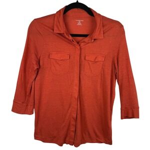 Lands' End Top Blouse Shirt Women's Small Orange 3/4 Sleeve‎ Silk Blend